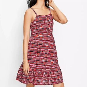 NWT‎ Loft Women’s Ikat Smocked Back Mini Dress Striped Pink Green Red Size 8